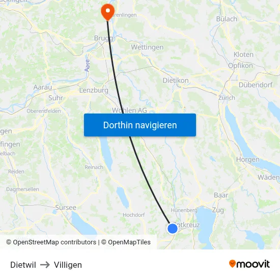Dietwil to Villigen map