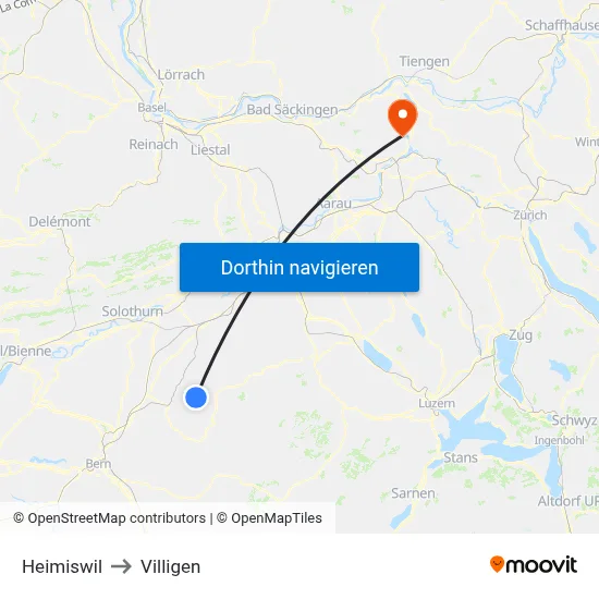 Heimiswil to Villigen map