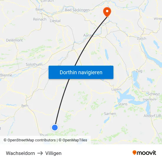Wachseldorn to Villigen map