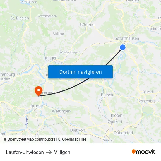 Laufen-Uhwiesen to Villigen map