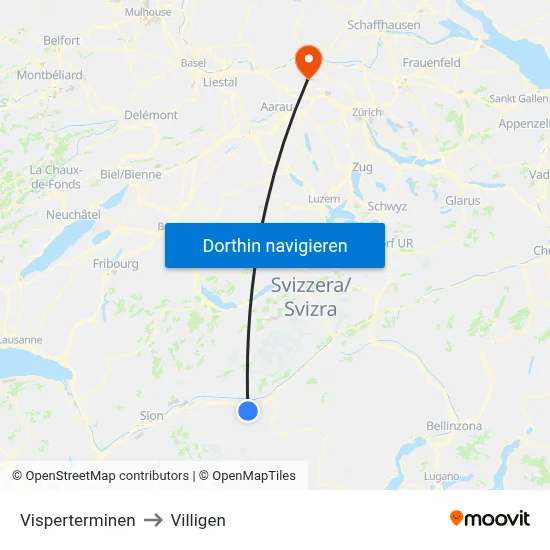 Visperterminen to Villigen map