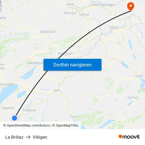 La Brillaz to Villigen map