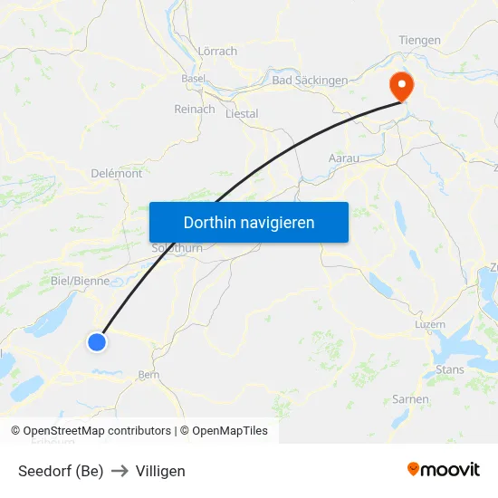 Seedorf (Be) to Villigen map