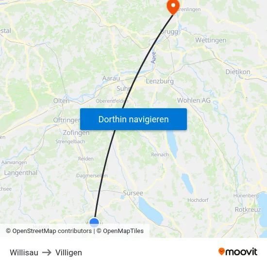Willisau to Villigen map