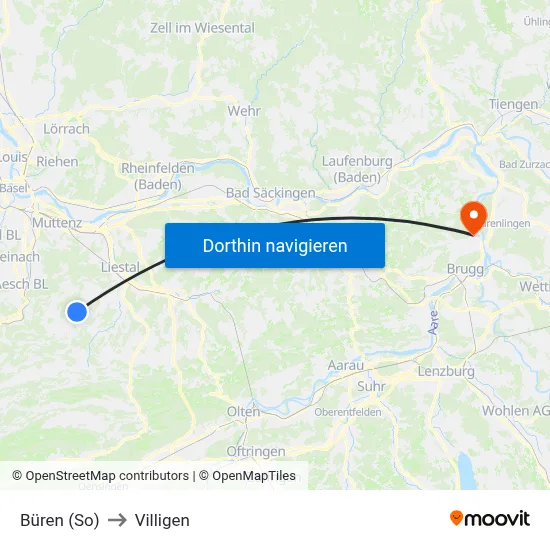 Büren (So) to Villigen map