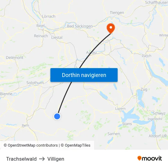 Trachselwald to Villigen map