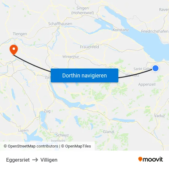 Eggersriet to Villigen map