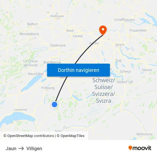 Jaun to Villigen map