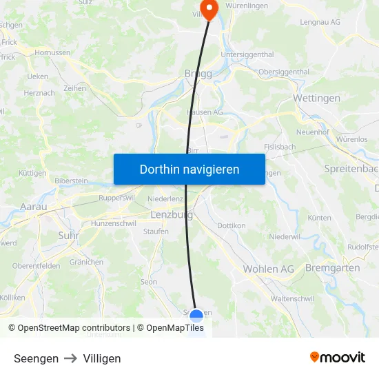 Seengen to Villigen map