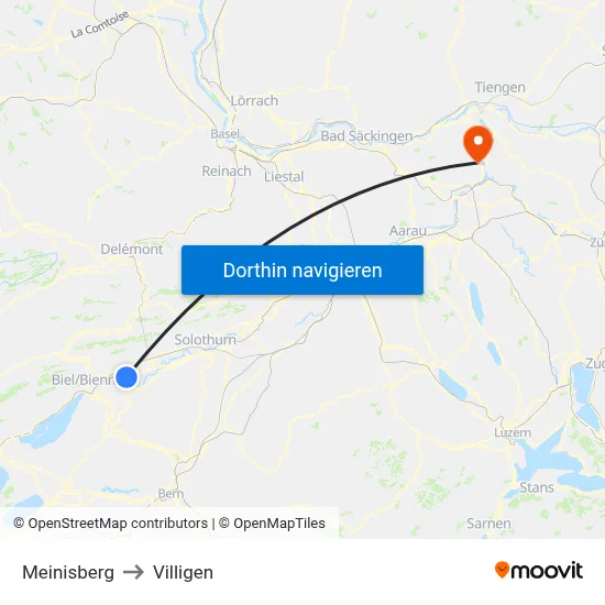 Meinisberg to Villigen map