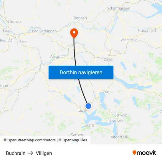 Buchrain to Villigen map