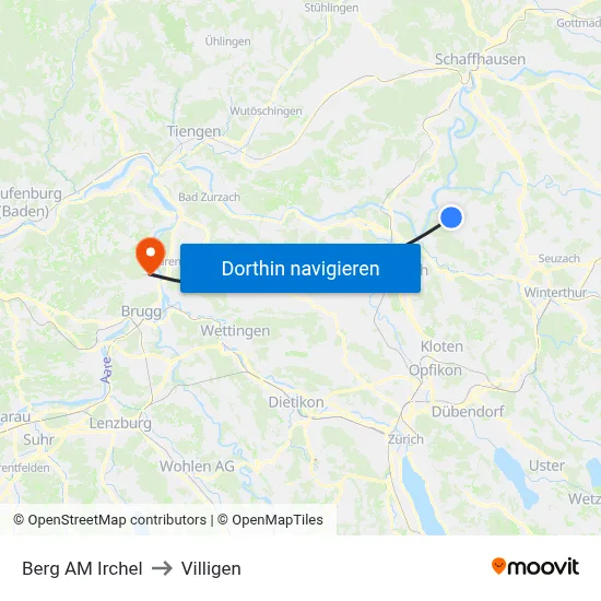 Berg AM Irchel to Villigen map