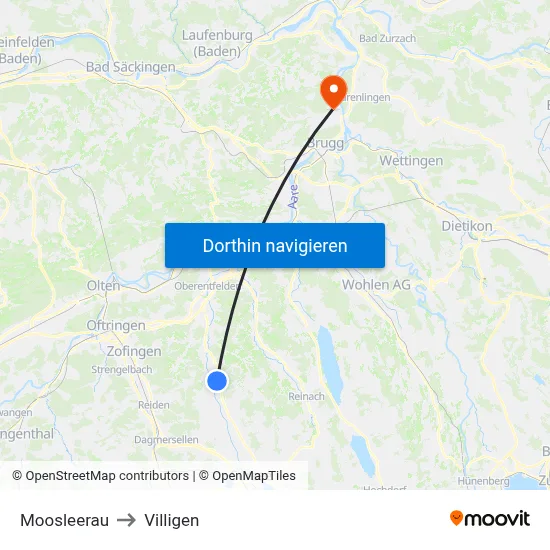 Moosleerau to Villigen map