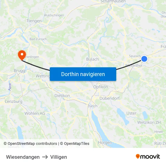 Wiesendangen to Villigen map
