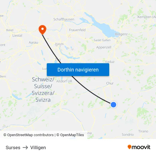 Surses to Villigen map