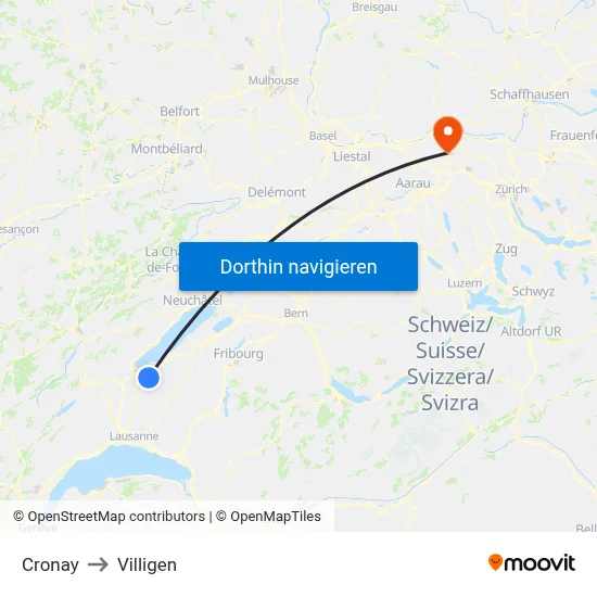 Cronay to Villigen map