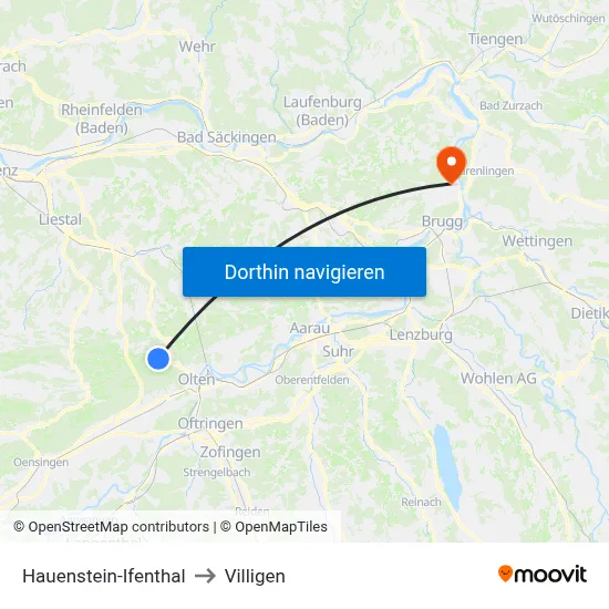Hauenstein-Ifenthal to Villigen map