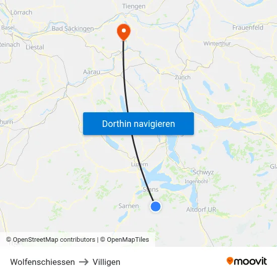 Wolfenschiessen to Villigen map