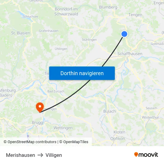 Merishausen to Villigen map