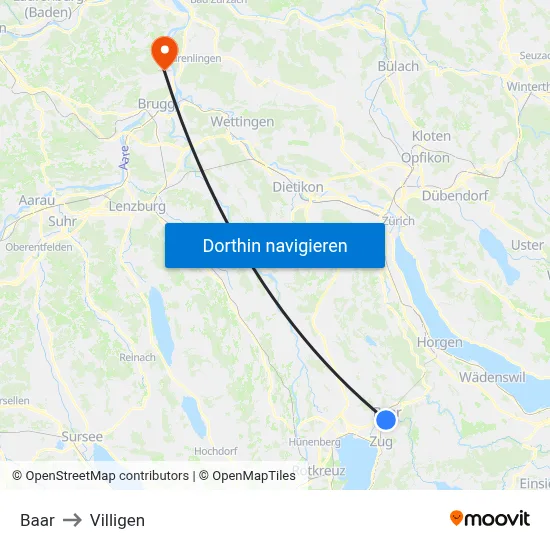 Baar to Villigen map