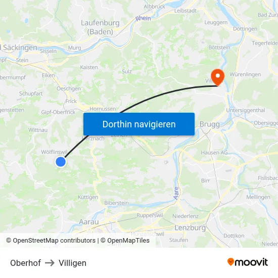 Oberhof to Villigen map