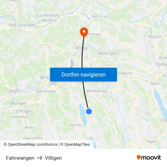 Fahrwangen to Villigen map