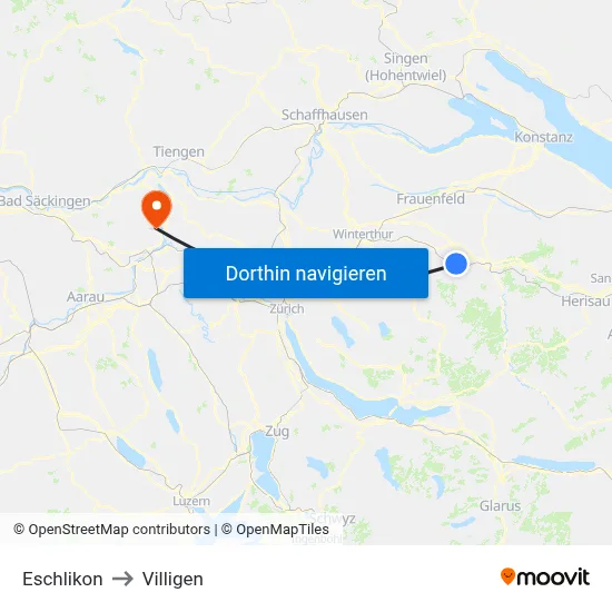 Eschlikon to Villigen map
