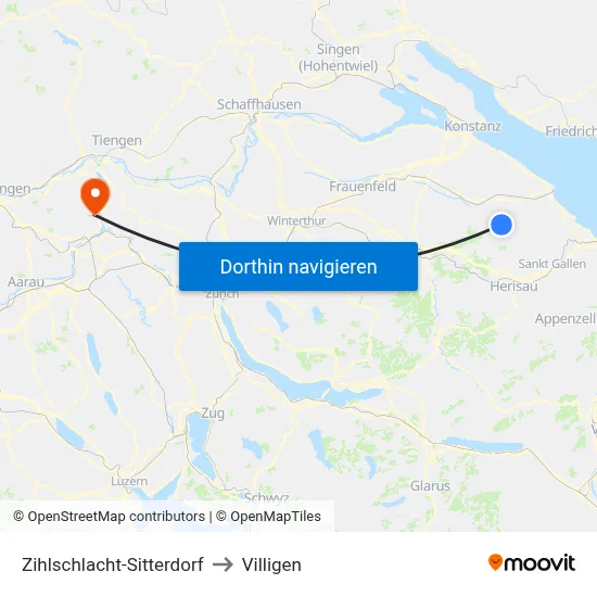 Zihlschlacht-Sitterdorf to Villigen map