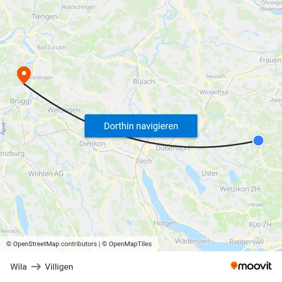 Wila to Villigen map