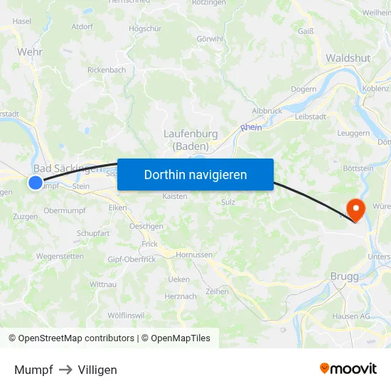 Mumpf to Villigen map