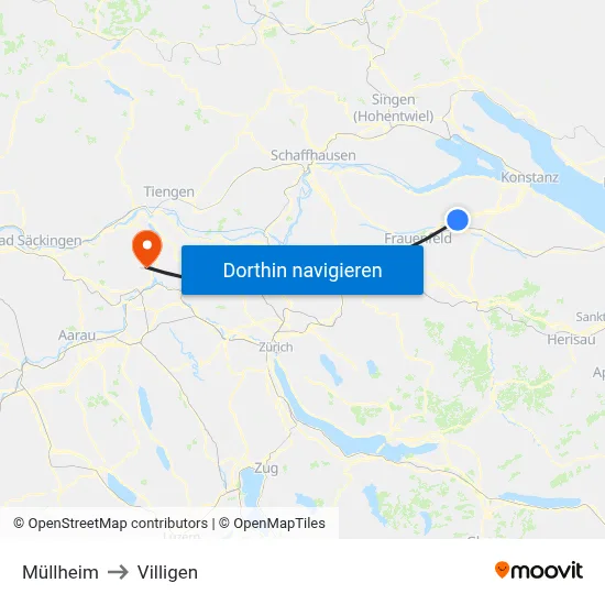 Müllheim to Villigen map