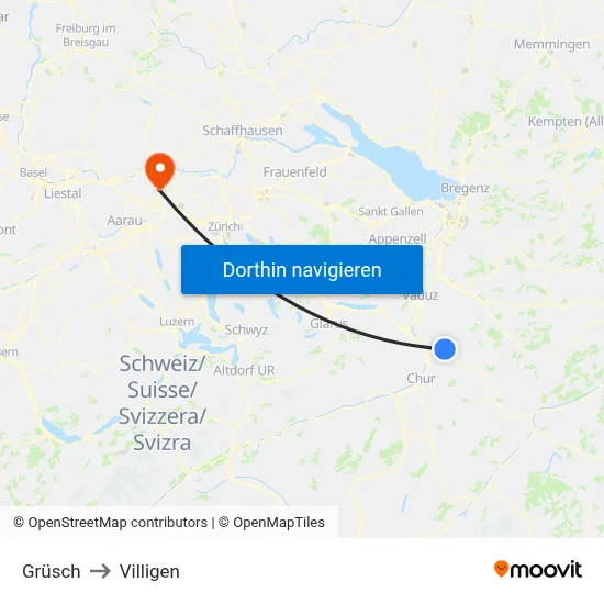 Grüsch to Villigen map