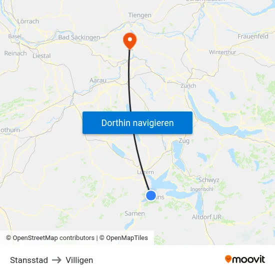 Stansstad to Villigen map