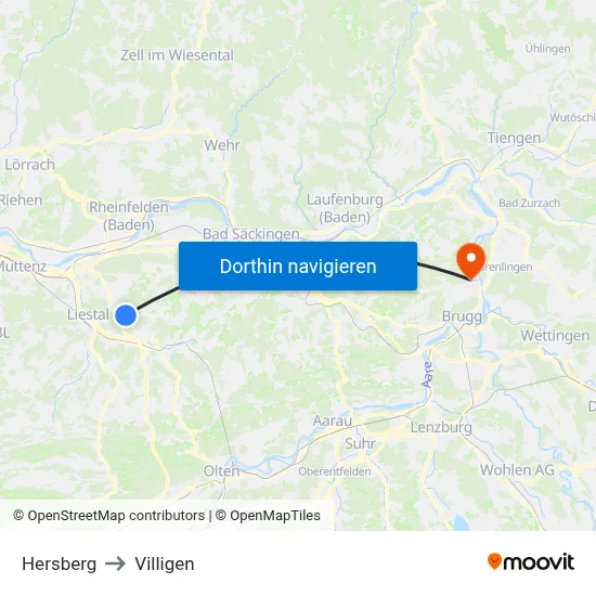 Hersberg to Villigen map