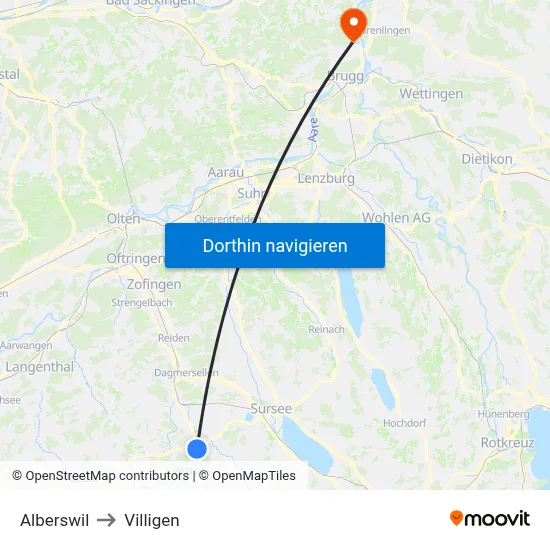 Alberswil to Villigen map
