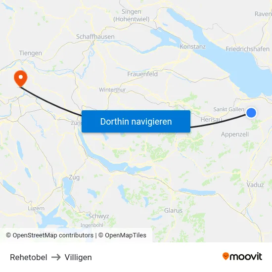Rehetobel to Villigen map