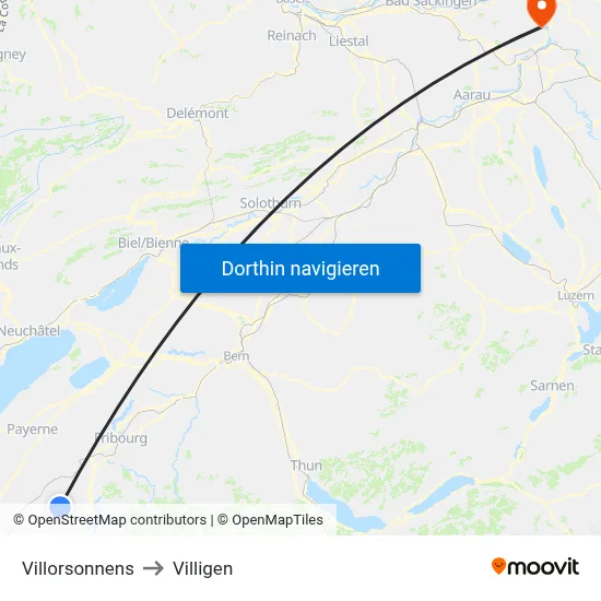 Villorsonnens to Villigen map