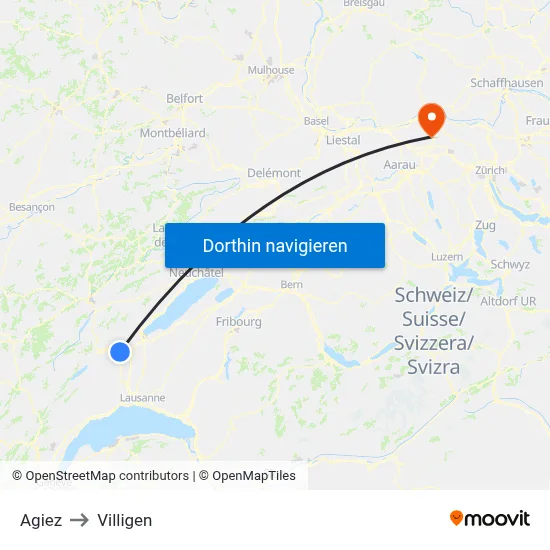 Agiez to Villigen map