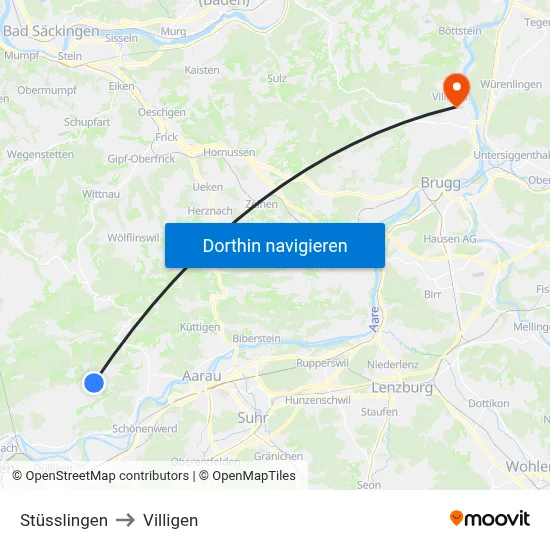 Stüsslingen to Villigen map