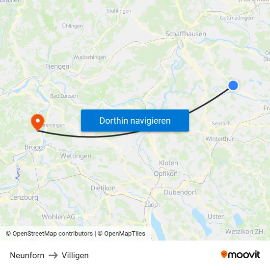 Neunforn to Villigen map