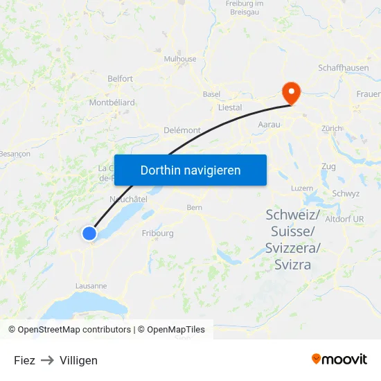 Fiez to Villigen map