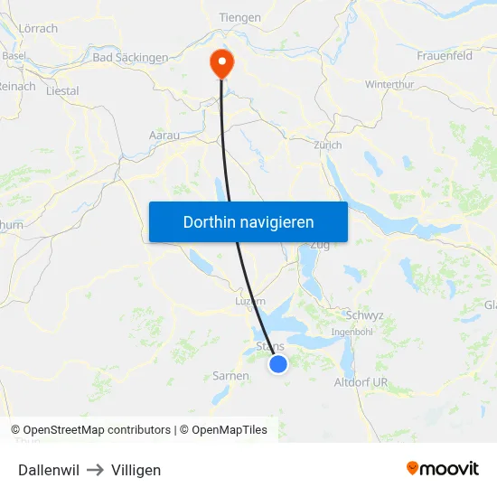 Dallenwil to Villigen map