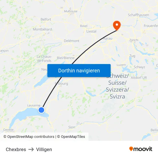Chexbres to Villigen map