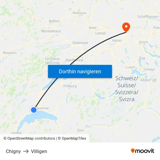 Chigny to Villigen map