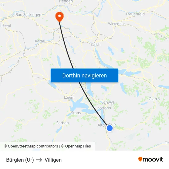 Bürglen (Ur) to Villigen map