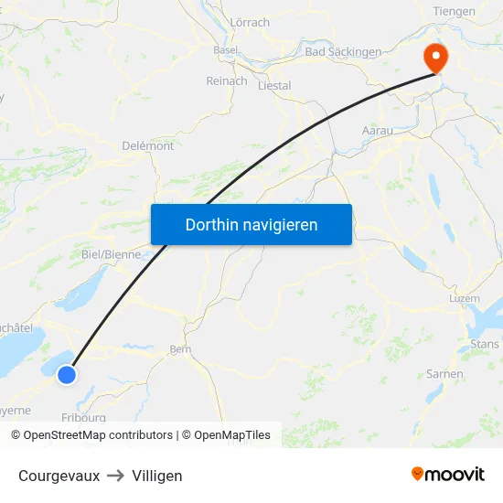 Courgevaux to Villigen map