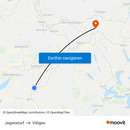 Jegenstorf to Villigen map