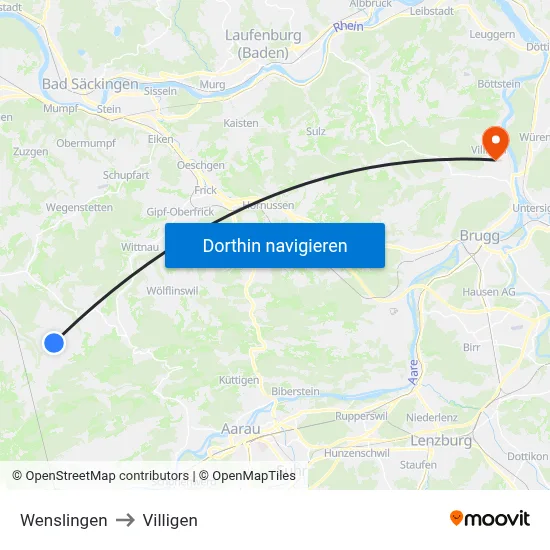 Wenslingen to Villigen map