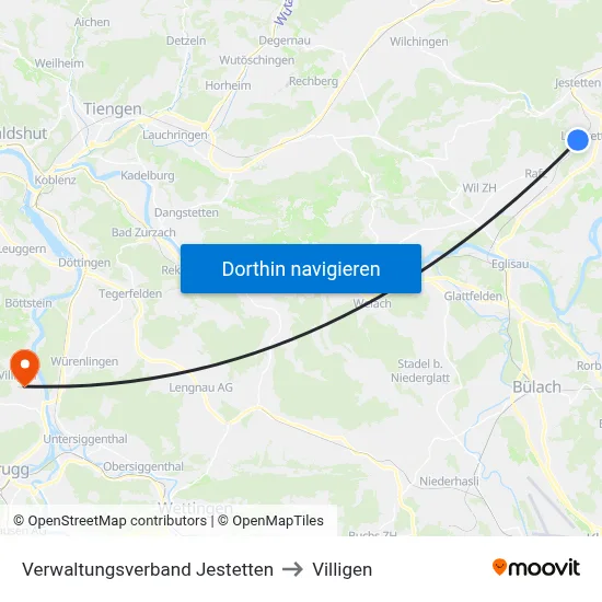 Verwaltungsverband Jestetten to Villigen map