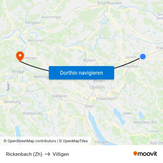 Rickenbach (Zh) to Villigen map